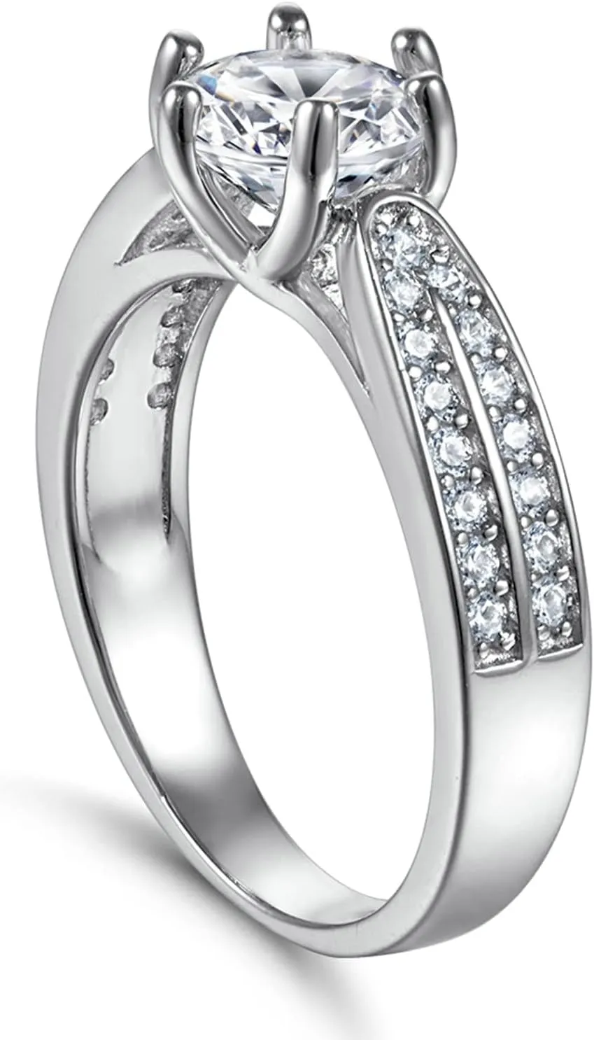 925 Sterling Silver Rings Engagement Ring Promise Rings for Girlfriend 4 Prong Round Shape Cubic Zirconia Womens Ring Trendy Size 5-10