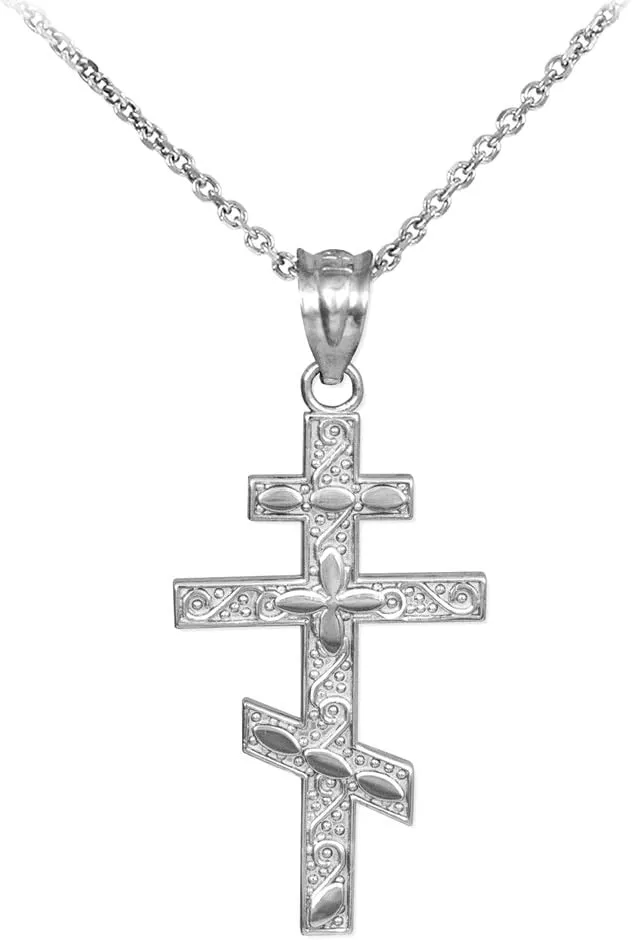 925 Sterling Silver Russian Orthodox Cross Pendant Necklace and Pendant Only