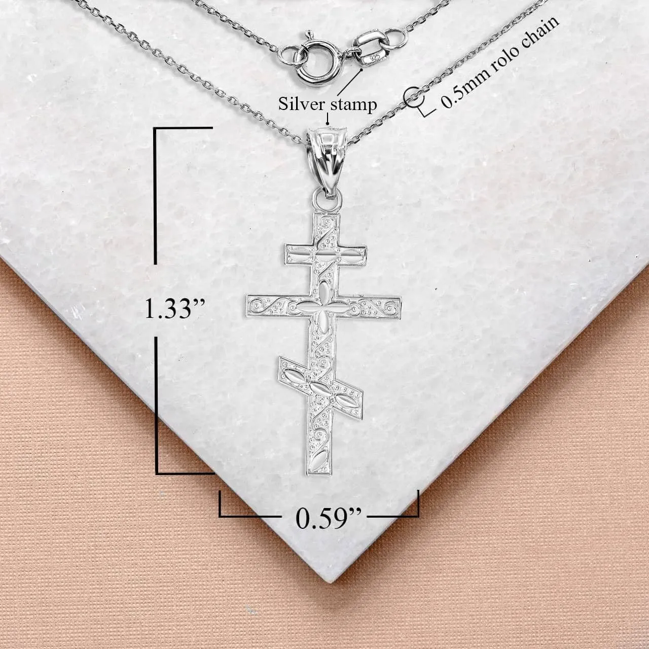 925 Sterling Silver Russian Orthodox Cross Pendant Necklace and Pendant Only