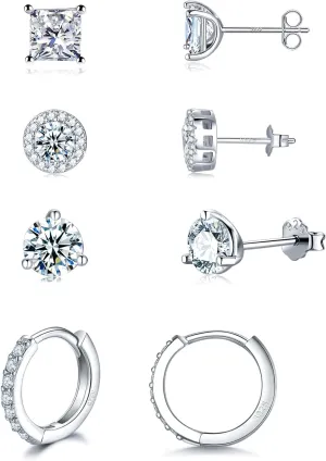 925 Sterling Silver Stud Earrings for Women & Men - 3 Pairs Cubic Zirconia Stud Earrings Cartilage Fashion Surgical Helix Earrings Hypoallergenic Stud Earrings Set Gifts- Hypoallergenic Earrings for Women Men (6mm/7mm/8mm)