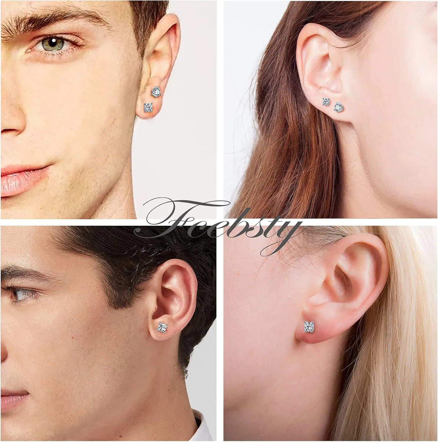 925 Sterling Silver Stud Earrings for Women & Men - 3 Pairs Cubic Zirconia Stud Earrings Cartilage Fashion Surgical Helix Earrings Hypoallergenic Stud Earrings Set Gifts- Hypoallergenic Earrings for Women Men (6mm/7mm/8mm)