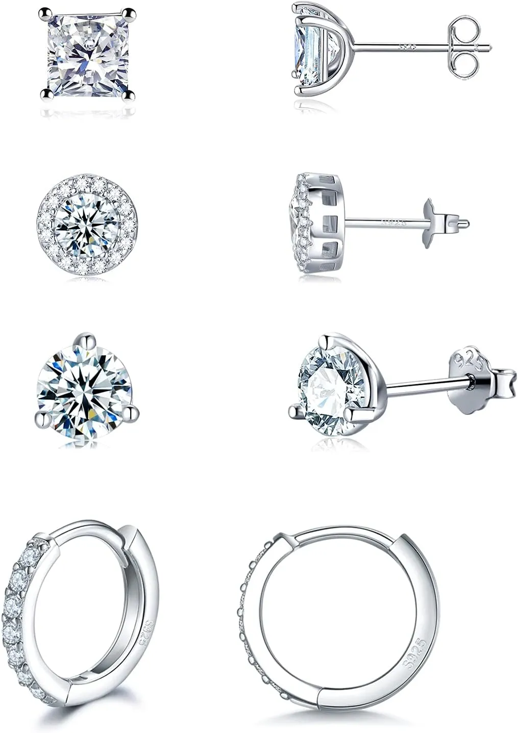 925 Sterling Silver Stud Earrings for Women & Men - 3 Pairs Cubic Zirconia Stud Earrings Cartilage Fashion Surgical Helix Earrings Hypoallergenic Stud Earrings Set Gifts- Hypoallergenic Earrings for Women Men (6mm/7mm/8mm)