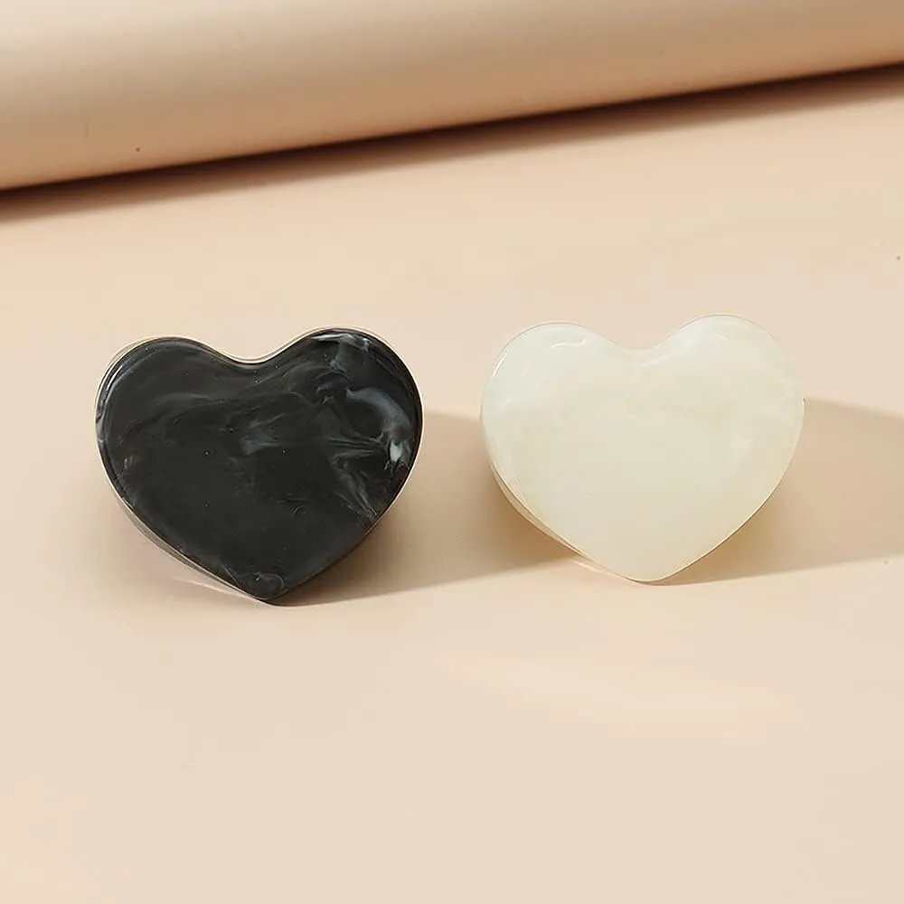Acrylic Heart Shaped Chunky Rings Set Black White Heart Resin Pull Finger Rings Thick Ring Colorful Jewelry for Women Teen Girls Band Rings