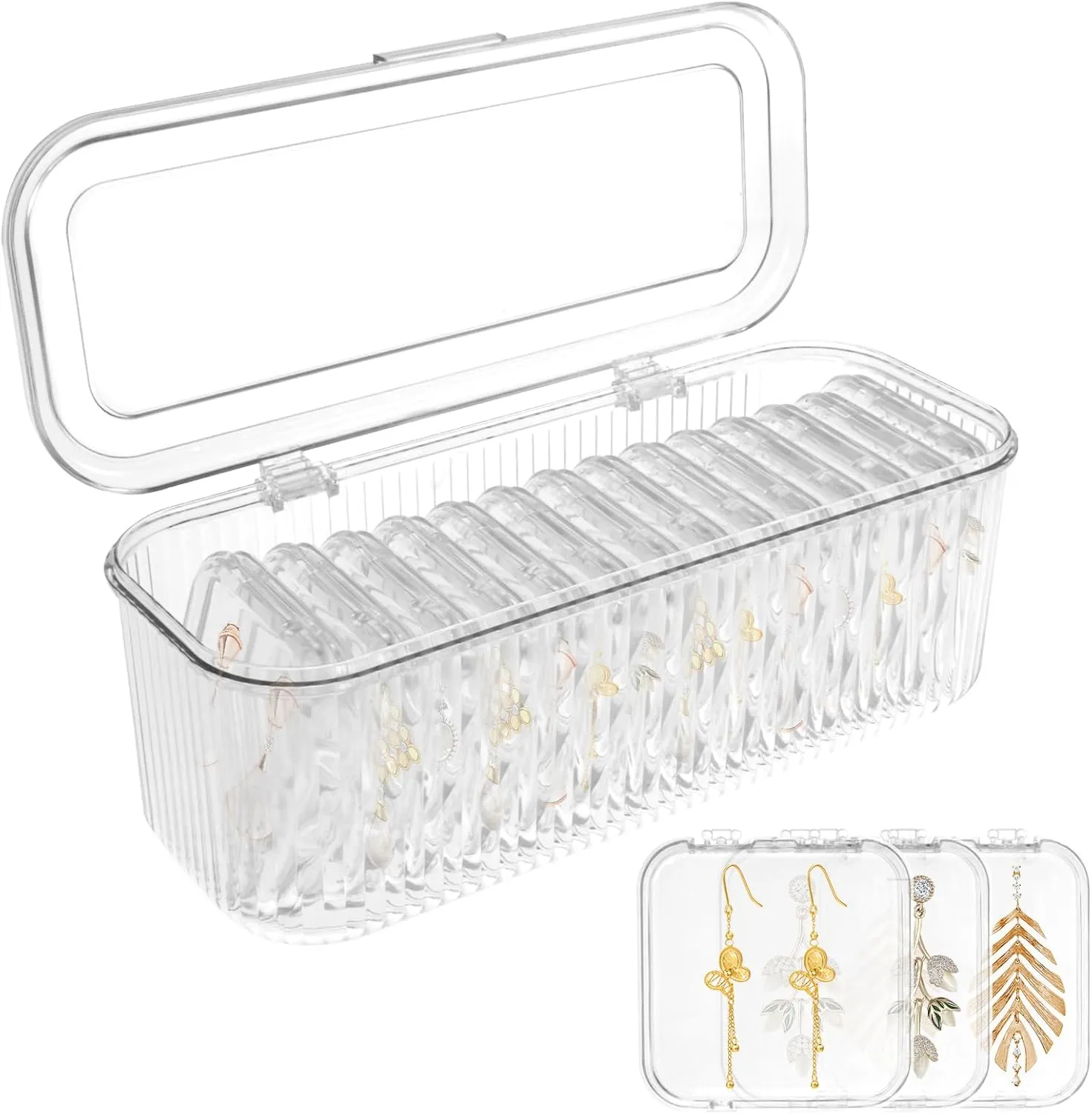 Acrylic Jewelry Box Organizer,Clear Travel Jewelry Organizer Holder with 14 Portable Anti Tarnish Jewelry Bags,Jewelry Storage Organizer,Travel Jewelry Case for Earrings/Rings/Necklaces for Women Girl