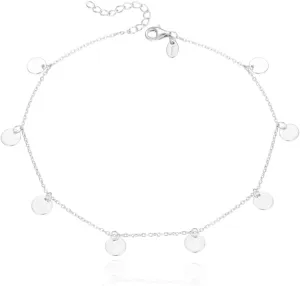 Adabele Solid Sterling Silver 18K White Gold Adjustable Anklet 6mm Coin Disk Pendant 9 10 11 Inch with 1 Inch Extender Hypoallergenic Nickel Free Tarnish Resistant Women Jewelry