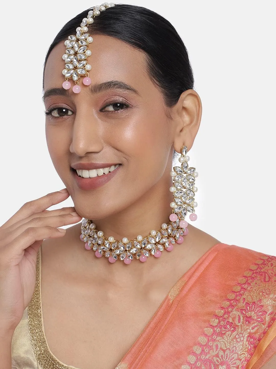 Aheli Gold Plated Kundan Jewelry Necklace with Earring Set Gift for Women