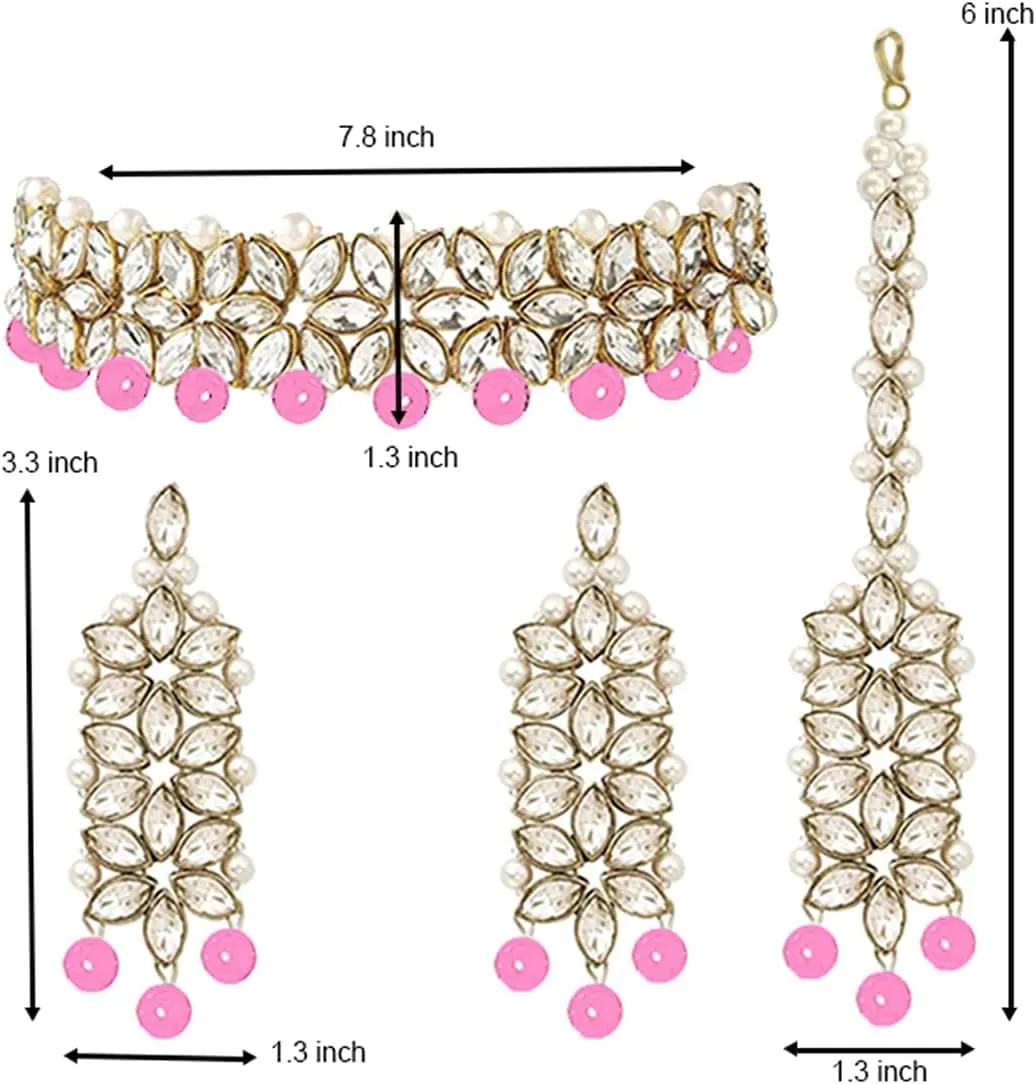 Aheli Gold Plated Kundan Jewelry Necklace with Earring Set Gift for Women