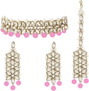 Aheli Gold Plated Kundan Jewelry Necklace with Earring Set Gift for Women