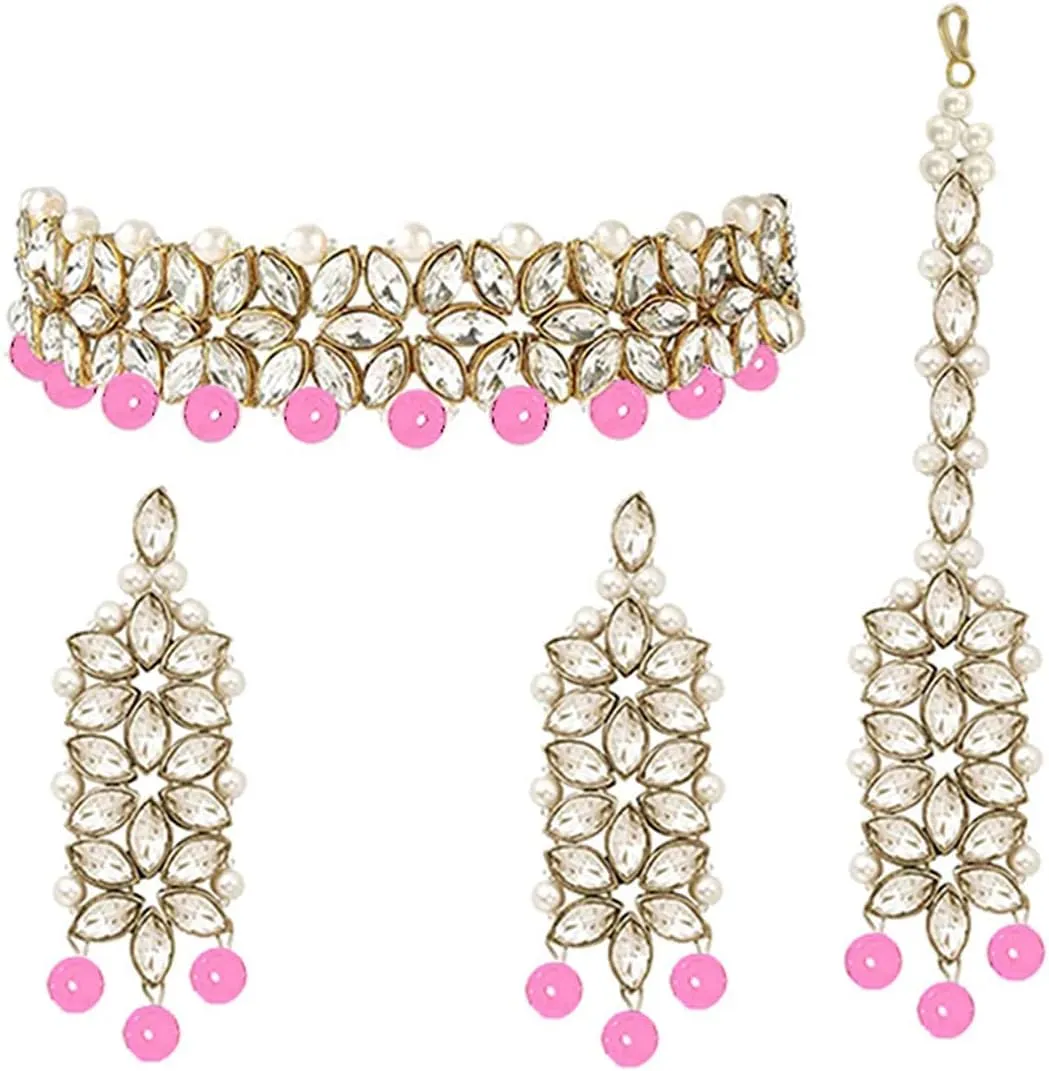 Aheli Gold Plated Kundan Jewelry Necklace with Earring Set Gift for Women