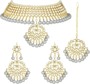 Aheli Indian Traditional Maang Tikka with Kundan Necklace Earrings Set Ethnic Wedding Party Designer Jewelry Gift for Women