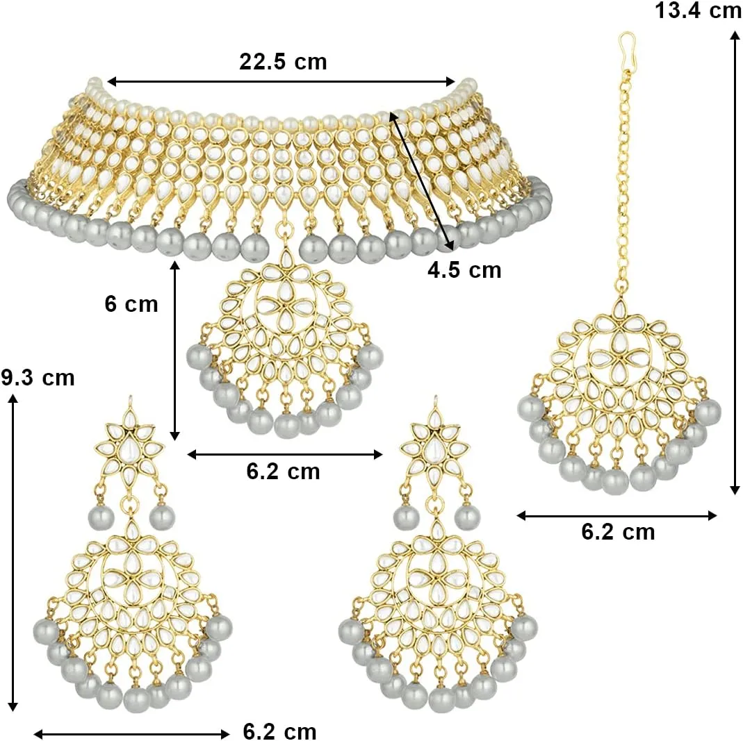 Aheli Indian Traditional Maang Tikka with Kundan Necklace Earrings Set Ethnic Wedding Party Designer Jewelry Gift for Women