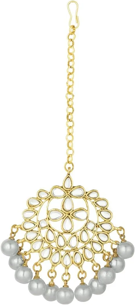 Aheli Indian Traditional Maang Tikka with Kundan Necklace Earrings Set Ethnic Wedding Party Designer Jewelry Gift for Women