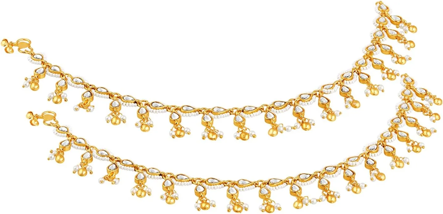 Aheli Synthetic Stone & Beads Studded Anklet Traditional Payal Jewellery Gift for Women
