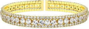 AiliFe Cubic Zirconia Cuff Bracelet for Women and Teenager, 3 Row Rhinestone Bracelet | Open CZ Diamond Bangle