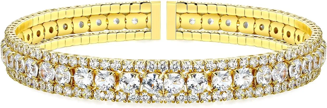 AiliFe Cubic Zirconia Cuff Bracelet for Women and Teenager, 3 Row Rhinestone Bracelet | Open CZ Diamond Bangle