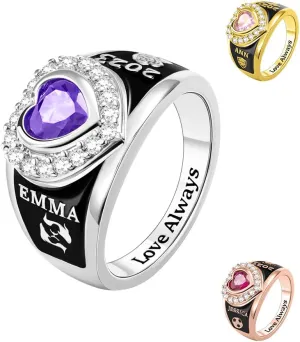 AILIN Heart Class Rings For Women Men Custom High School Graduation Rings For Her Sterling Silver 925/Brass Personalized Name Birthstone Year College Ring University Graduation Gifts 2025 2026