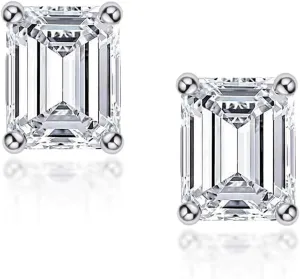 AINUOSHI Cubic Zirconia Stud Earrings for Women and Men, Emerald/Princess/Round Cut, Platinum or Gold-Plated Sterling Silver, Hypoallergenic, Jewelry Box Packed