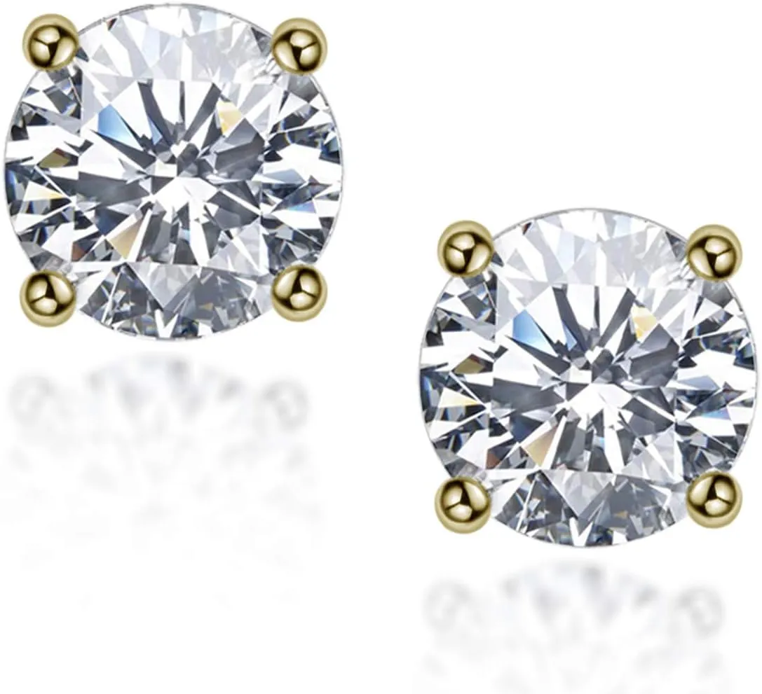 AINUOSHI Cubic Zirconia Stud Earrings for Women and Men, Emerald/Princess/Round Cut, Platinum or Gold-Plated Sterling Silver, Hypoallergenic, Jewelry Box Packed