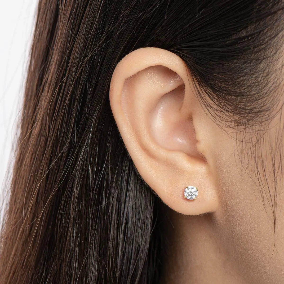 AINUOSHI Cubic Zirconia Stud Earrings for Women and Men, Emerald/Princess/Round Cut, Platinum or Gold-Plated Sterling Silver, Hypoallergenic, Jewelry Box Packed