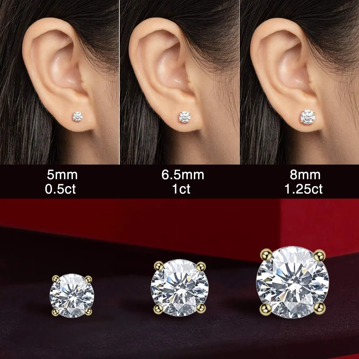 AINUOSHI Cubic Zirconia Stud Earrings for Women and Men, Emerald/Princess/Round Cut, Platinum or Gold-Plated Sterling Silver, Hypoallergenic, Jewelry Box Packed