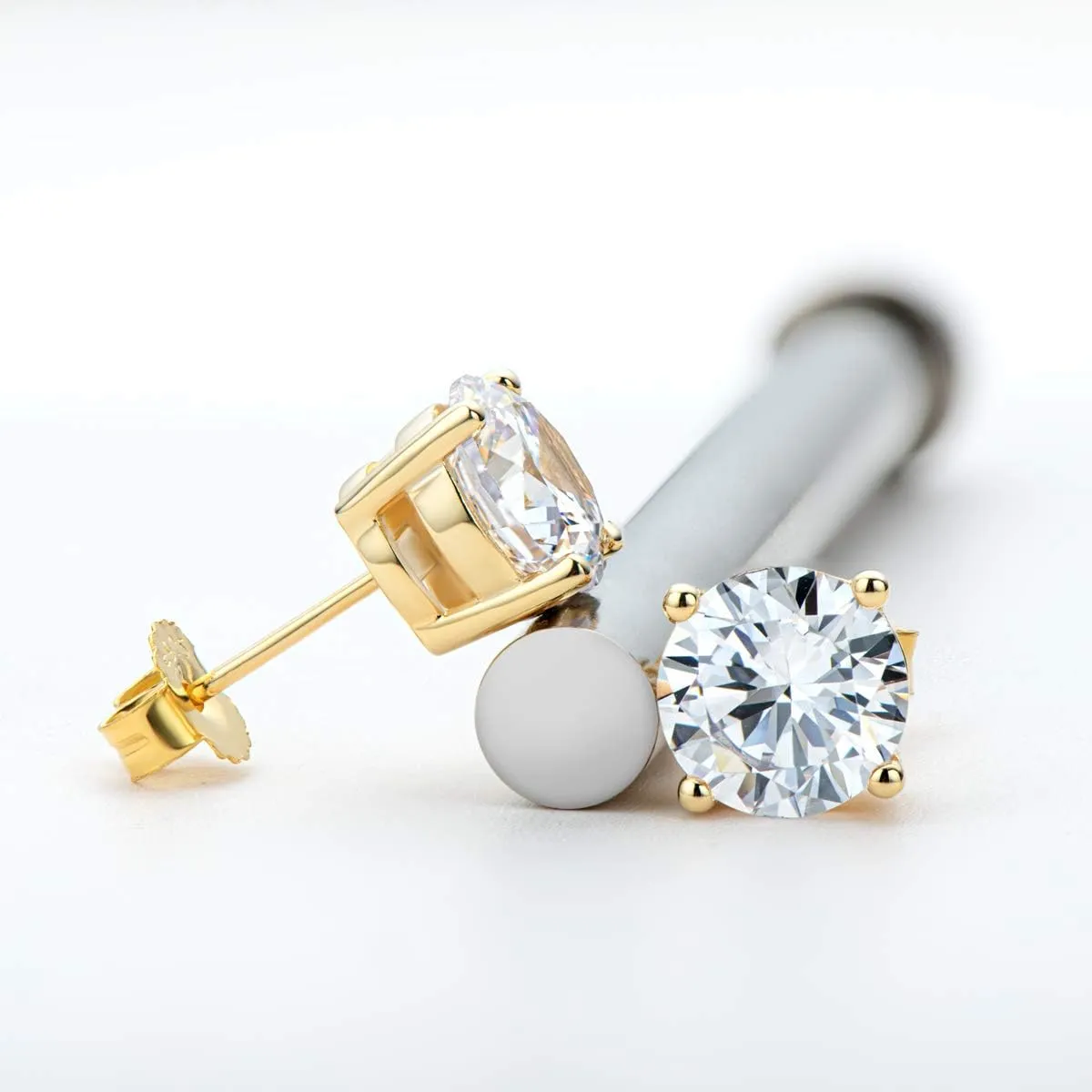 AINUOSHI Cubic Zirconia Stud Earrings for Women and Men, Emerald/Princess/Round Cut, Platinum or Gold-Plated Sterling Silver, Hypoallergenic, Jewelry Box Packed