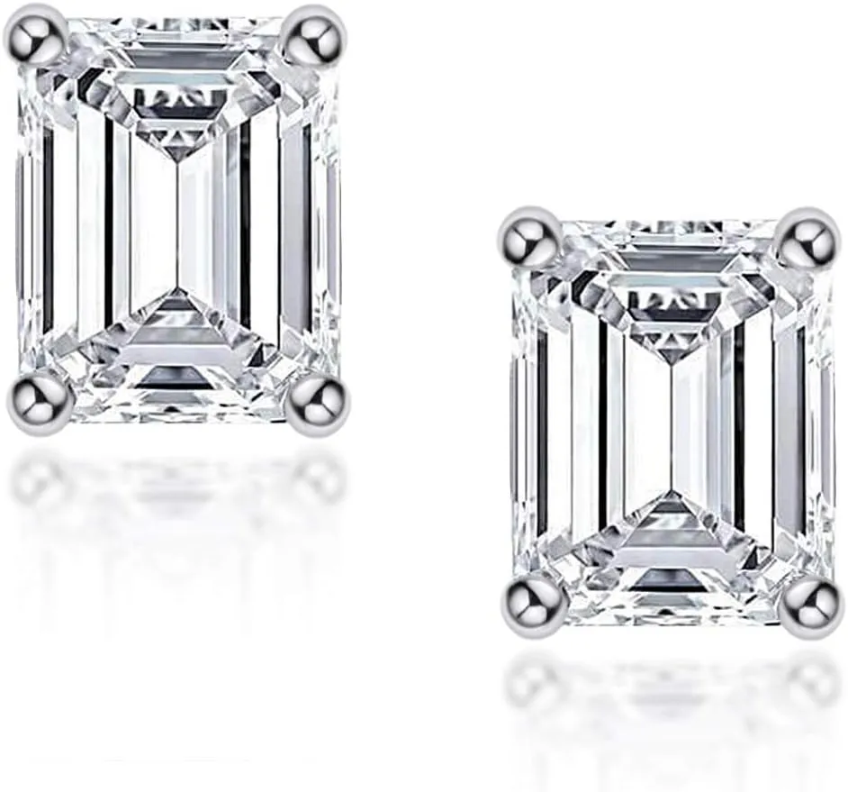 AINUOSHI Cubic Zirconia Stud Earrings for Women and Men, Emerald/Princess/Round Cut, Platinum or Gold-Plated Sterling Silver, Hypoallergenic, Jewelry Box Packed
