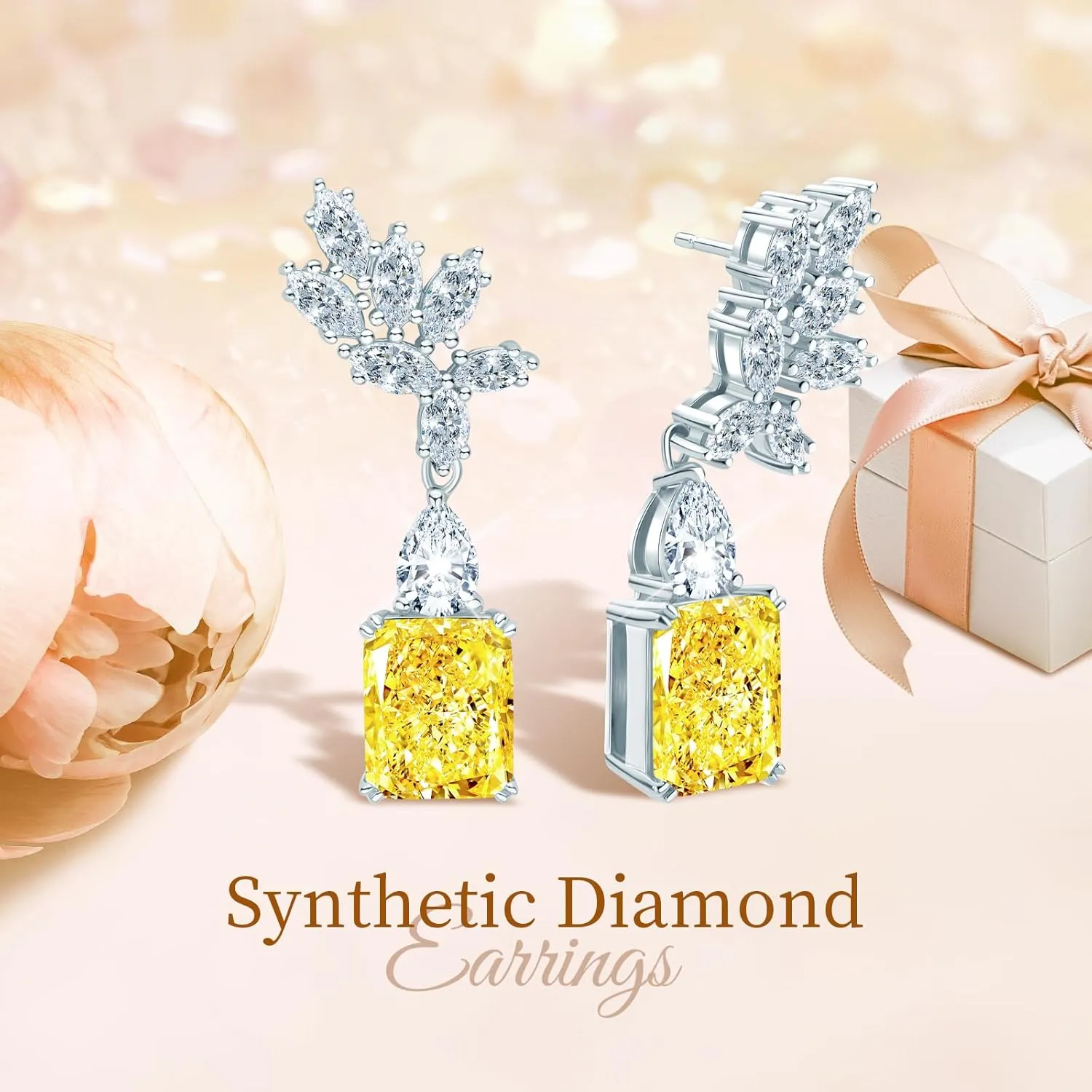 AINUOSHI Large Dangle Earrings for Women, Lab Simulated Diamond, Cushion/Oval/Heart/Cut Drop Dangle, 925 Sterling Silver, Hypoallergenic, Birthday Christmas Gift for her, Jewelry Box Packed