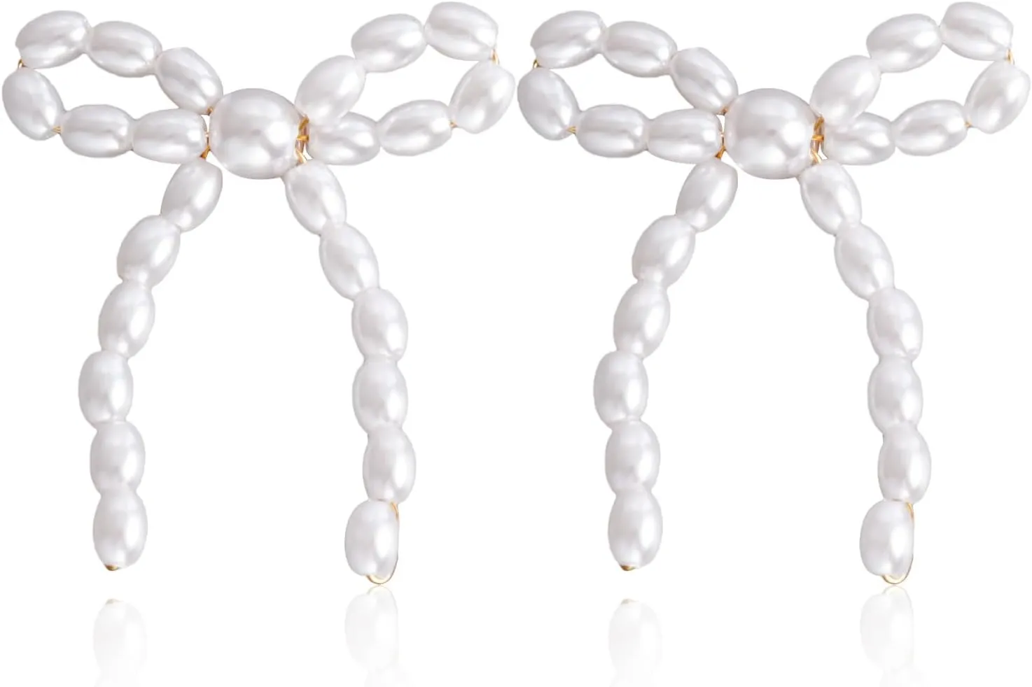 AllenCOCO Handmade Pearl Bow Drop Stud Earrings, 14K Gold-Plated S925 Sterling Silver Posts, Hypoallergenic & Non-Tarnish Jewelry Gifts for Women