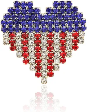 America Flag Heart Rhinestone Brooch Pin Independence Day July 4th Love Hearts Lapel Pins Clip Sweater Scarves Dress Suit Jackets Backpack Brooches Pins Dainty Jewelry Gifts for Women Girls Patriot