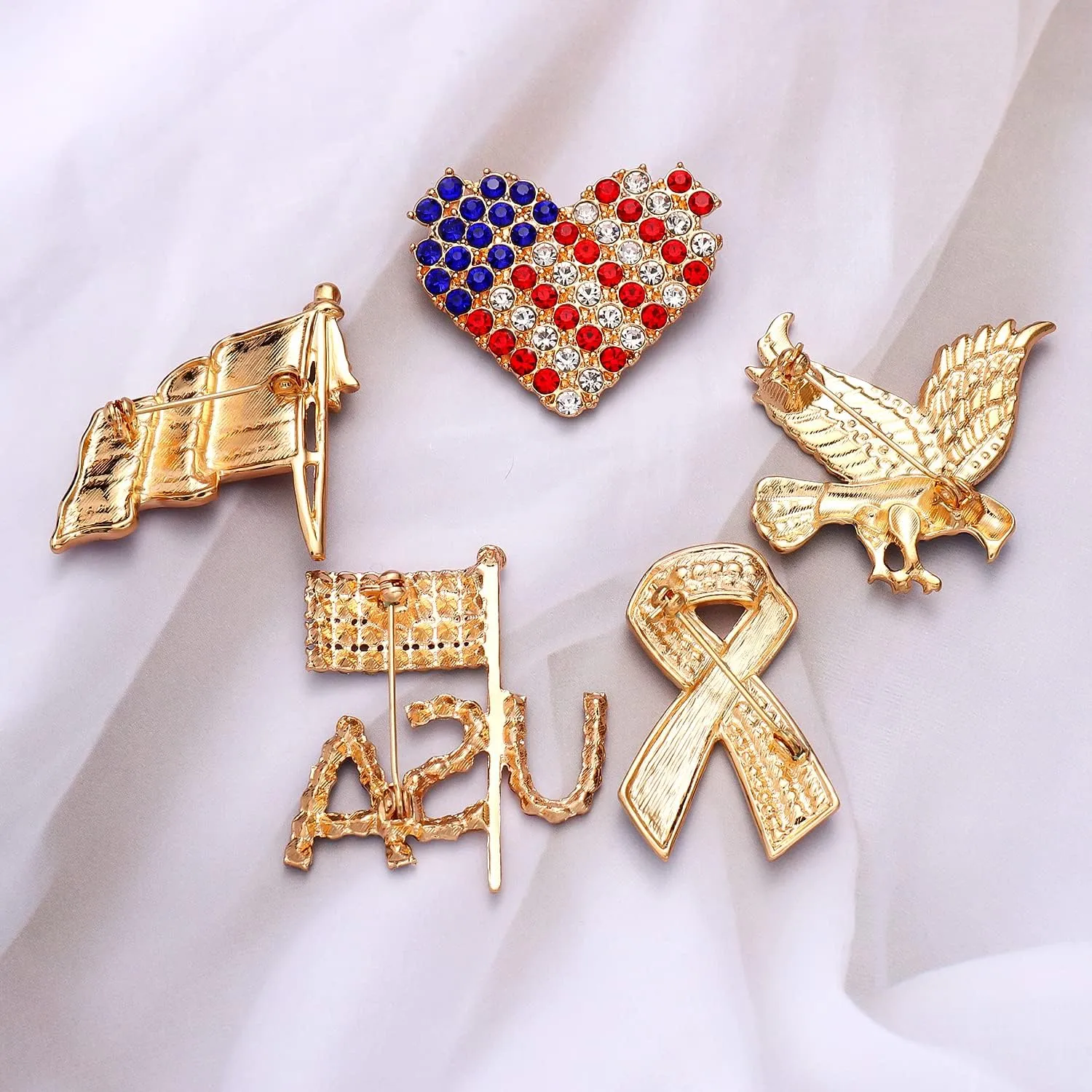 American Flag Brooches 4 th of July Patriotic Red White Blue Rhinestone USA Letter Cross Eagle Map Heart Ribbon Brooch Pin Bulk Vintage Fourth of July Celebrate Independence Day Lapel Pins for Women Men