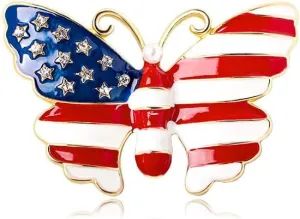 American Flag Lapel Pins, USA Flag Lapel Pins, Large Red White Blue Enamel Flag Crystal Brooches, 4th of July Memorial Day Independence Day Costumes Accessories for Women