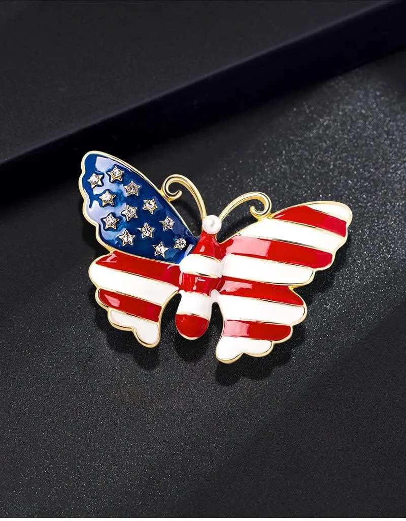 American Flag Lapel Pins, USA Flag Lapel Pins, Large Red White Blue Enamel Flag Crystal Brooches, 4th of July Memorial Day Independence Day Costumes Accessories for Women