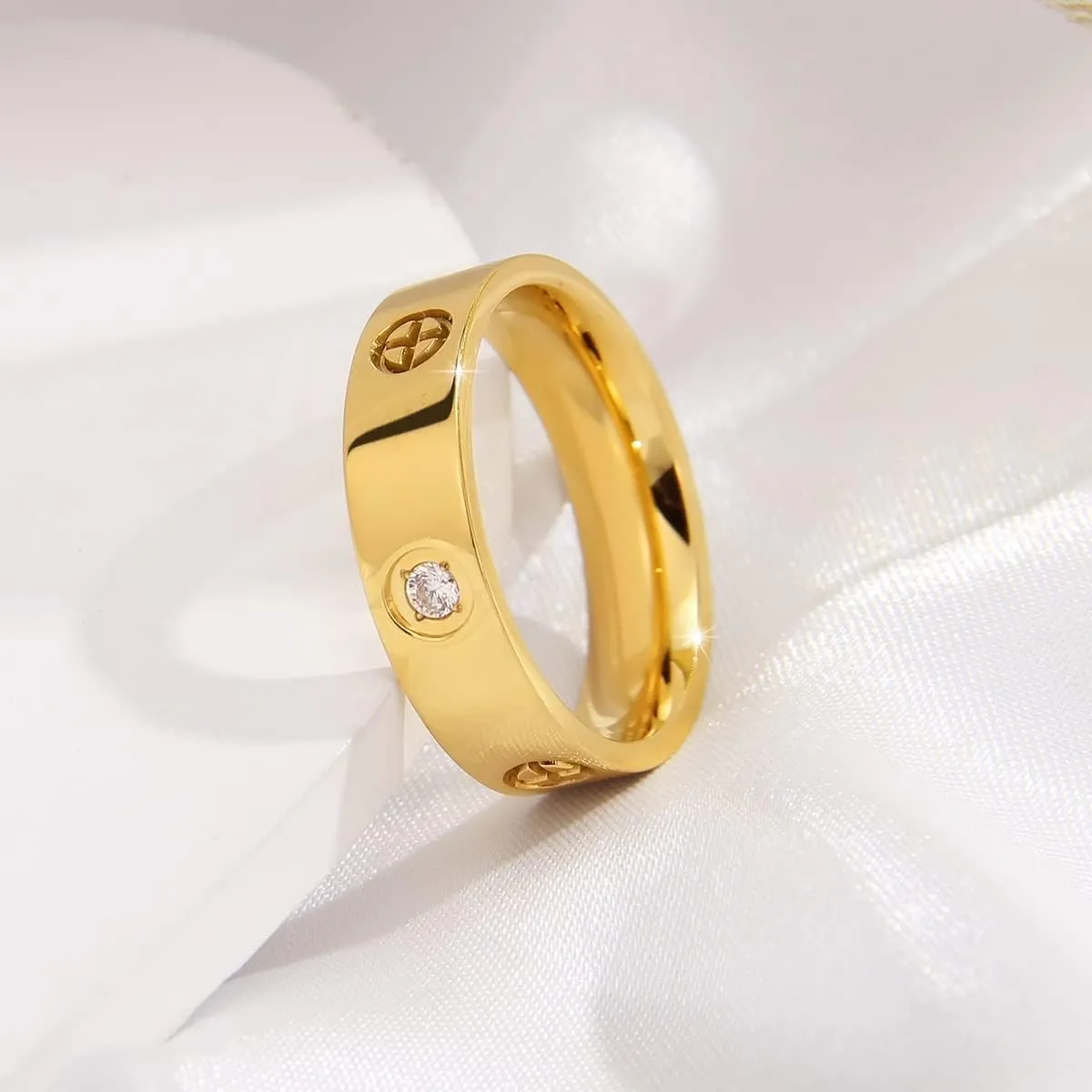 AmorArtSky Love Ring 18k Gold Silver Rings Friendship Ring With Screw Design Inlay Cubic Zirconia Stainless Steel Wedding Promise Bands Jewelry Mother's Day Birthday Gifts for Women, Size 6-10