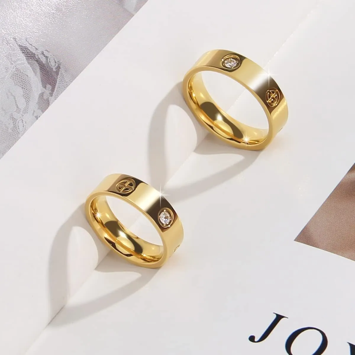 AmorArtSky Love Ring 18k Gold Silver Rings Friendship Ring With Screw Design Inlay Cubic Zirconia Stainless Steel Wedding Promise Bands Jewelry Mother's Day Birthday Gifts for Women, Size 6-10