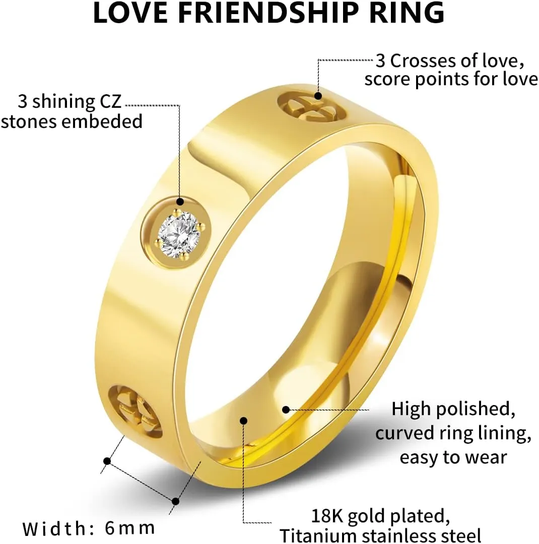 AmorArtSky Love Ring 18k Gold Silver Rings Friendship Ring With Screw Design Inlay Cubic Zirconia Stainless Steel Wedding Promise Bands Jewelry Mother's Day Birthday Gifts for Women, Size 6-10