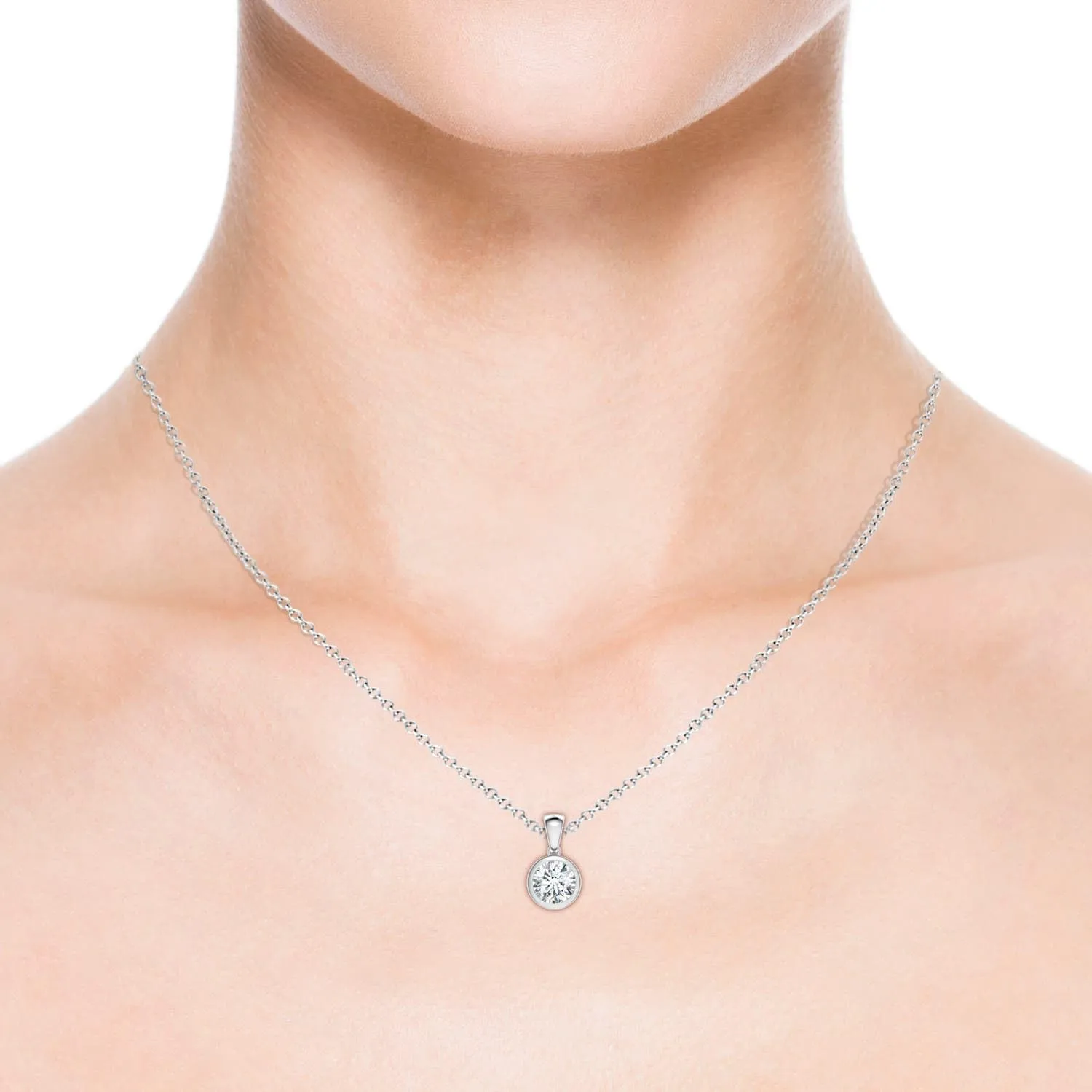 Angara Bezel-Set Round Lab Grown Diamond Solitaire Pendant in 14K Solid Gold/Platinum | April Birthstone, Birthday, Engagement, Anniversary, Wedding Jewelry Gift for Women