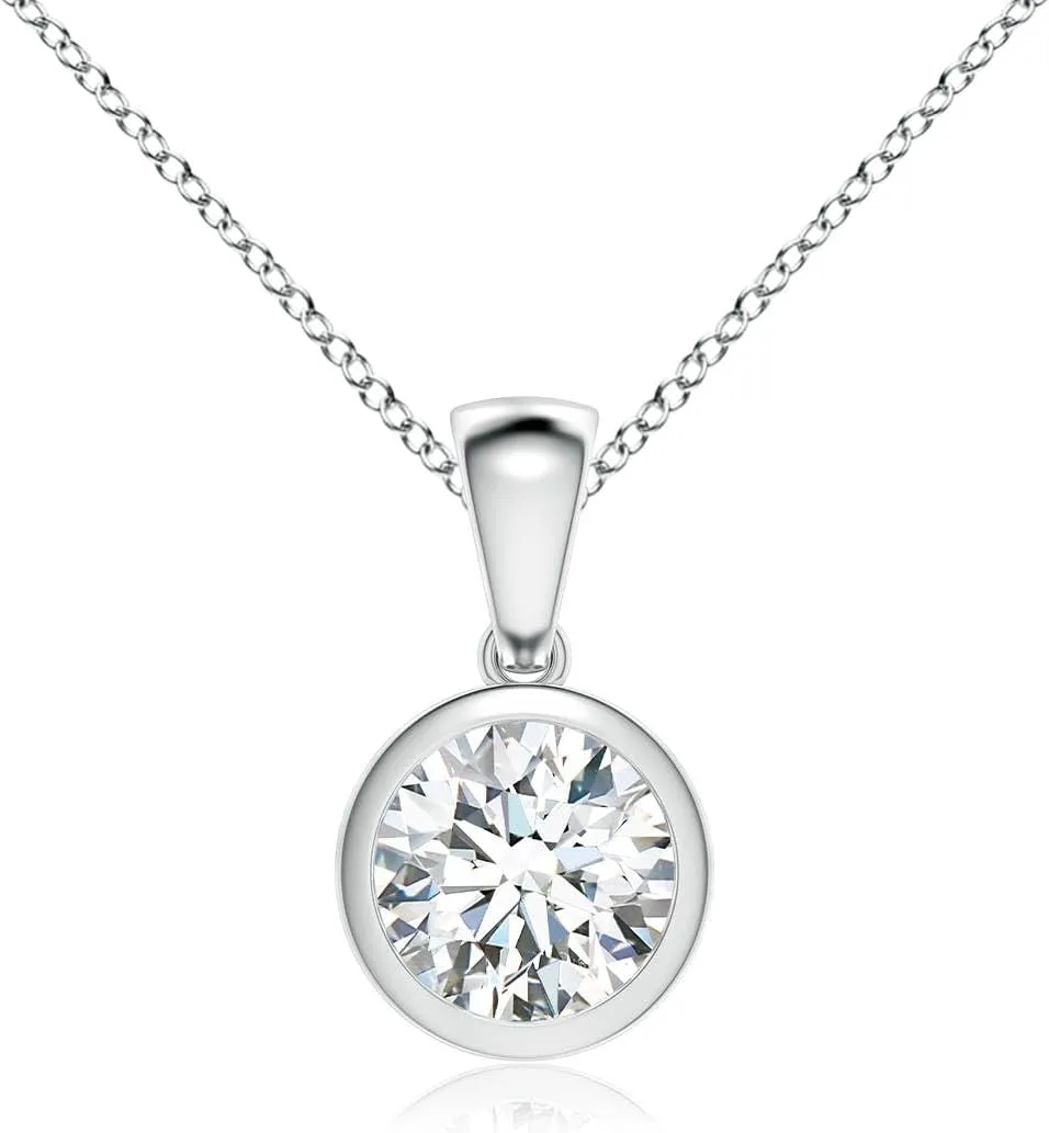 Angara Bezel-Set Round Lab Grown Diamond Solitaire Pendant in 14K Solid Gold/Platinum | April Birthstone, Birthday, Engagement, Anniversary, Wedding Jewelry Gift for Women
