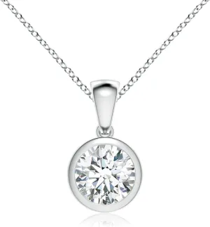 Angara Bezel-Set Round Lab Grown Diamond Solitaire Pendant in 14K Solid Gold/Platinum | April Birthstone, Birthday, Engagement, Anniversary, Wedding Jewelry Gift for Women