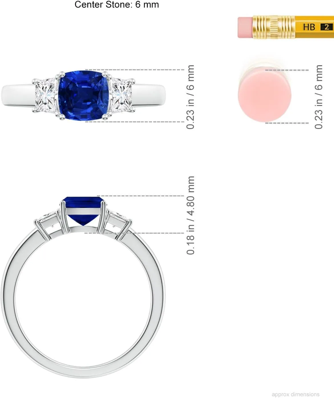 Angara Classic Cushion Lab Grown Blue Sapphire and Trapezoid Diamond Three Stone Engagement Ring in 14K Solid Gold/Platinum | September Birthstone, Birthday, Anniversary Jewelry Gift for Women