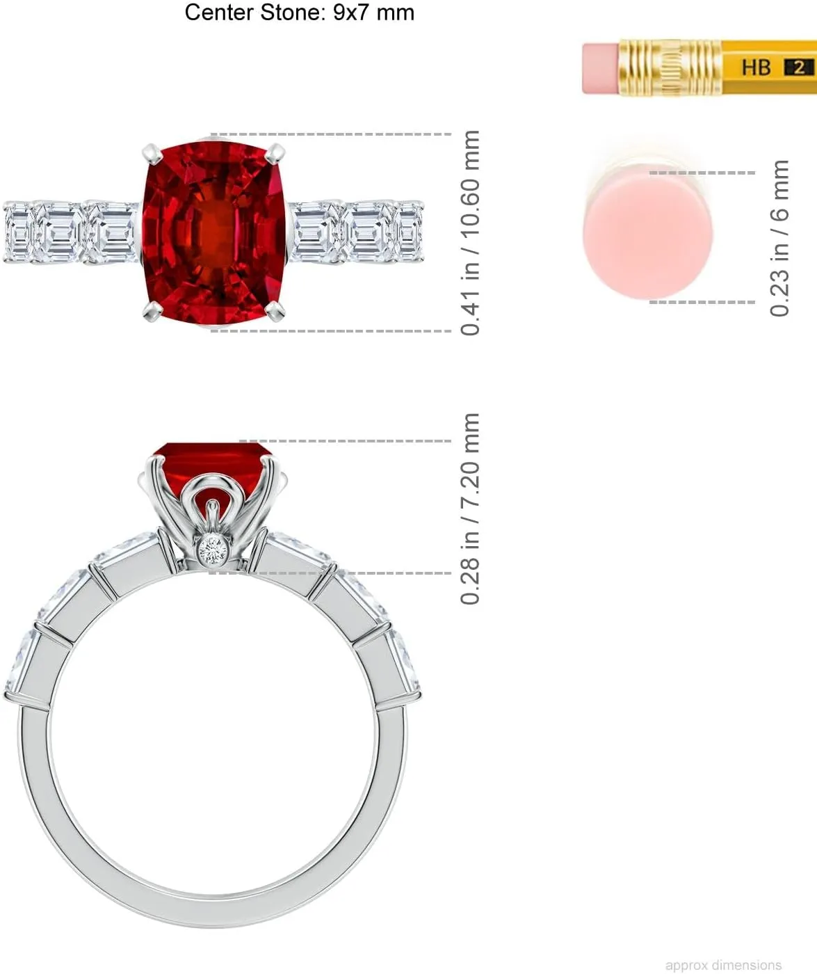 Angara Cushion Rectangular Lab Grown Ruby Engagement Ring with Diamond Accents in 14K Solid Gold/Platinum | July Birthstone, Birthday, Anniversary, Wedding Jewelry Gift for Women