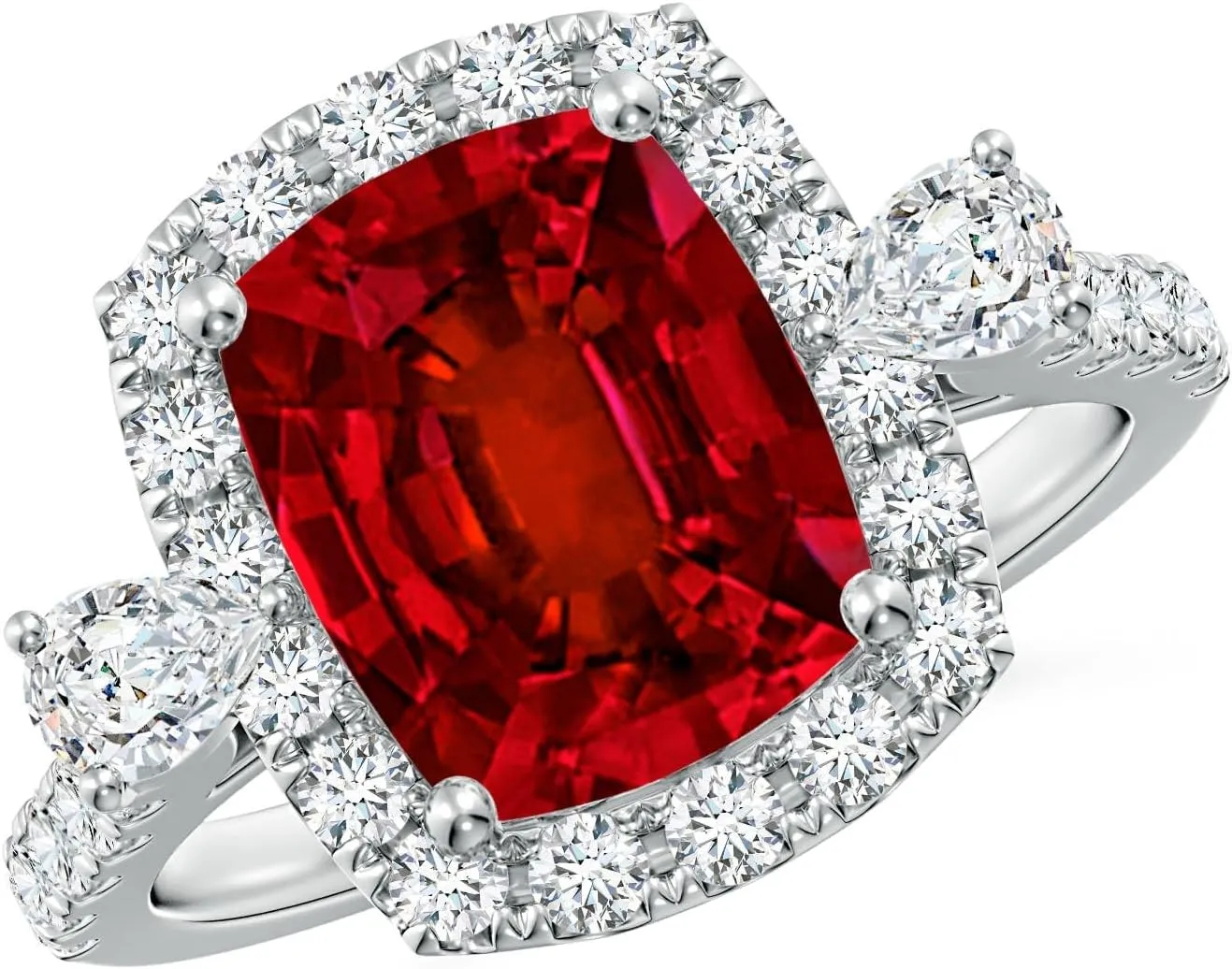 Angara Cushion Rectangular Lab Grown Ruby Halo Side Stone Engagement Ring in 14K Solid Gold/Platinum | July Birthstone, Birthday, Anniversary, Wedding Jewelry Gift for Women