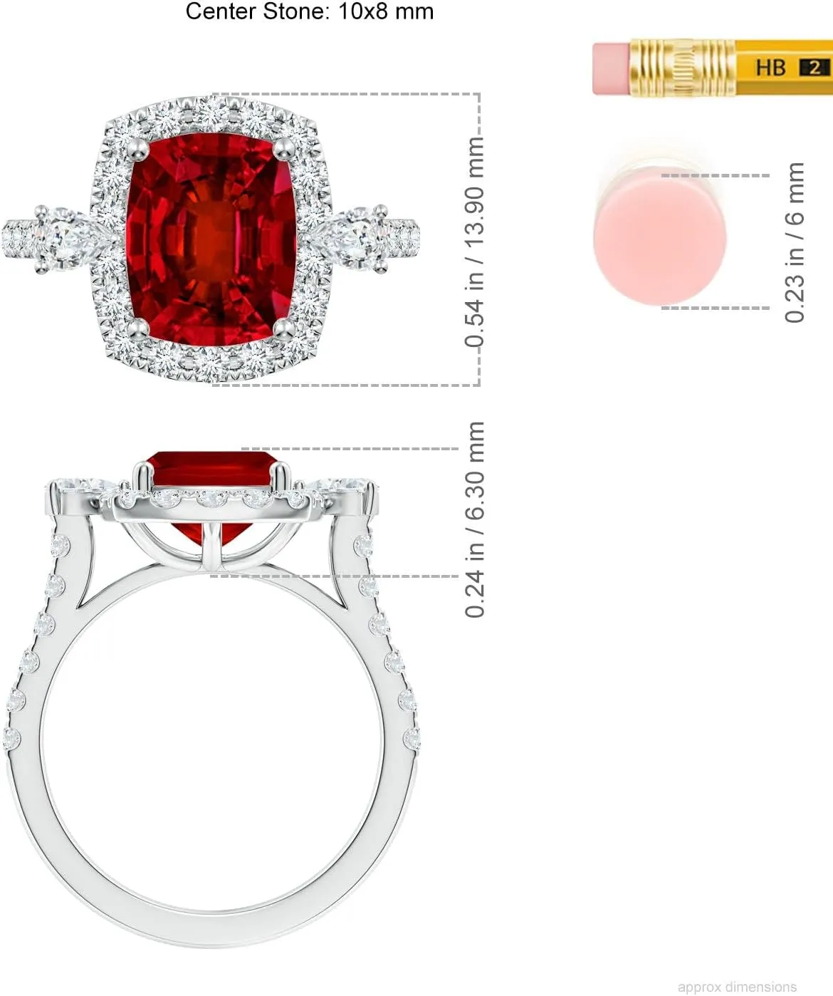 Angara Cushion Rectangular Lab Grown Ruby Halo Side Stone Engagement Ring in 14K Solid Gold/Platinum | July Birthstone, Birthday, Anniversary, Wedding Jewelry Gift for Women