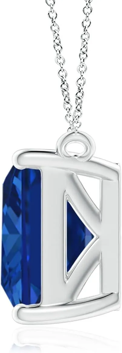 Angara East-West Emerald-Cut Lab Grown Blue Sapphire Solitaire Pendant in 14K Solid Gold/Platinum | September Birthstone, Birthday, Engagement, Anniversary, Wedding Jewelry Gift for Women
