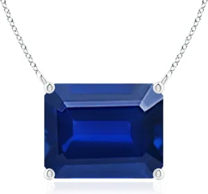 Angara East-West Emerald-Cut Lab Grown Blue Sapphire Solitaire Pendant in 14K Solid Gold/Platinum | September Birthstone, Birthday, Engagement, Anniversary, Wedding Jewelry Gift for Women