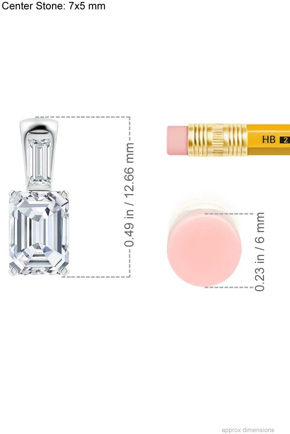Angara Emerald-Cut Lab Grown Diamond Pendant with Baguette Accent in 14K Solid Gold/Platinum | April Birthstone, Birthday, Engagement, Anniversary, Wedding Jewelry Gift for Women
