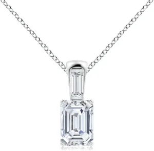 Angara Emerald-Cut Lab Grown Diamond Pendant with Baguette Accent in 14K Solid Gold/Platinum | April Birthstone, Birthday, Engagement, Anniversary, Wedding Jewelry Gift for Women