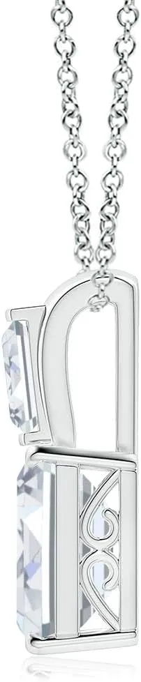 Angara Emerald-Cut Lab Grown Diamond Pendant with Baguette Accent in 14K Solid Gold/Platinum | April Birthstone, Birthday, Engagement, Anniversary, Wedding Jewelry Gift for Women