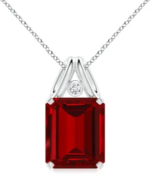 Angara Emerald-Cut Lab Grown Ruby Pendant with Diamond in 14K Solid Gold/Platinum | July Birthstone, Birthday, Engagement, Anniversary, Wedding Jewelry Gift for Women