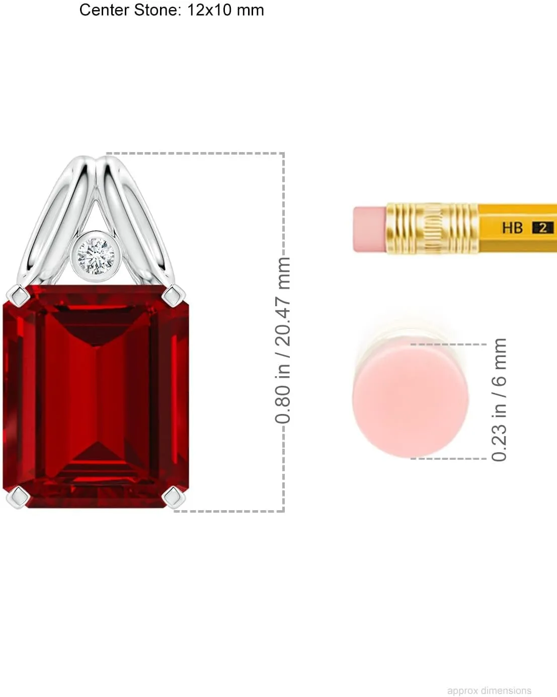 Angara Emerald-Cut Lab Grown Ruby Pendant with Diamond in 14K Solid Gold/Platinum | July Birthstone, Birthday, Engagement, Anniversary, Wedding Jewelry Gift for Women