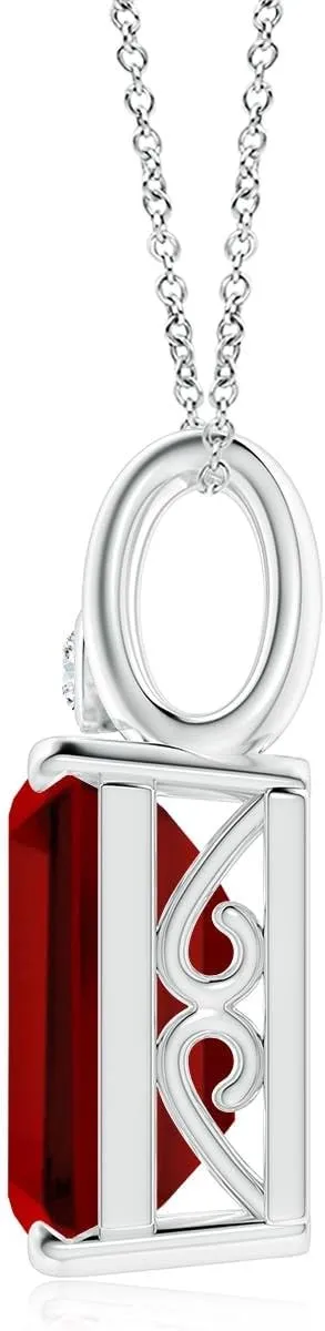 Angara Emerald-Cut Lab Grown Ruby Pendant with Diamond in 14K Solid Gold/Platinum | July Birthstone, Birthday, Engagement, Anniversary, Wedding Jewelry Gift for Women